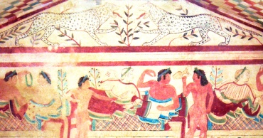 affresco tomba etrusca con banchetto