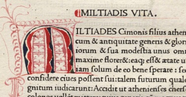 Manoscritto con l'inizio della vita di Milziade di Cornelio Nepote