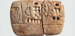 Tavoletta di argilla con segni cuneiformi sumerici da Uruk