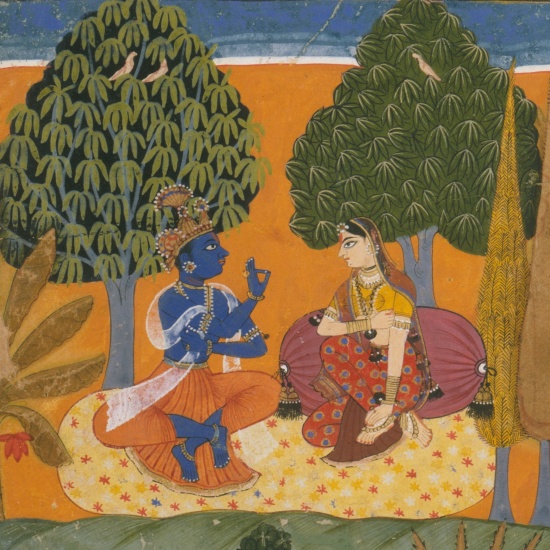 Krishna e Radha co i loro confidenti