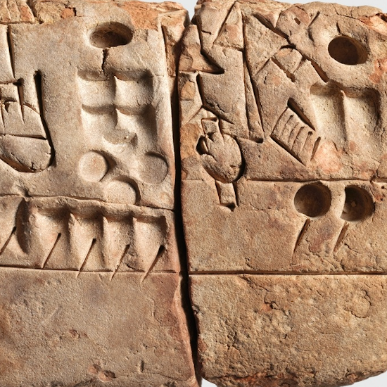 Tavoletta di argilla con segni cuneiformi sumerici da Uruk