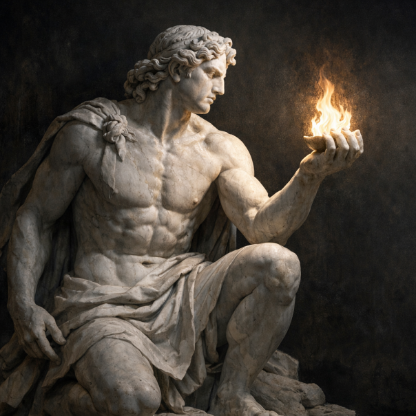 Prometeo con il fuoco in mano