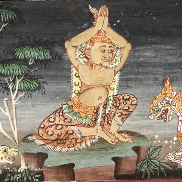 yogin seduto Sukhasana gambe incrociate mani sopra la testa animali natura India
