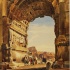 Acquerello del 1800 con rovine romane, arco di Tito e Colosseo